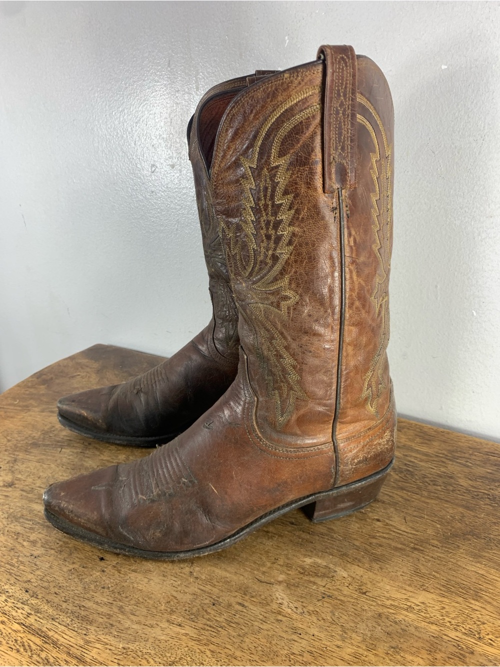 Vintage distressed leather cowboy boots
